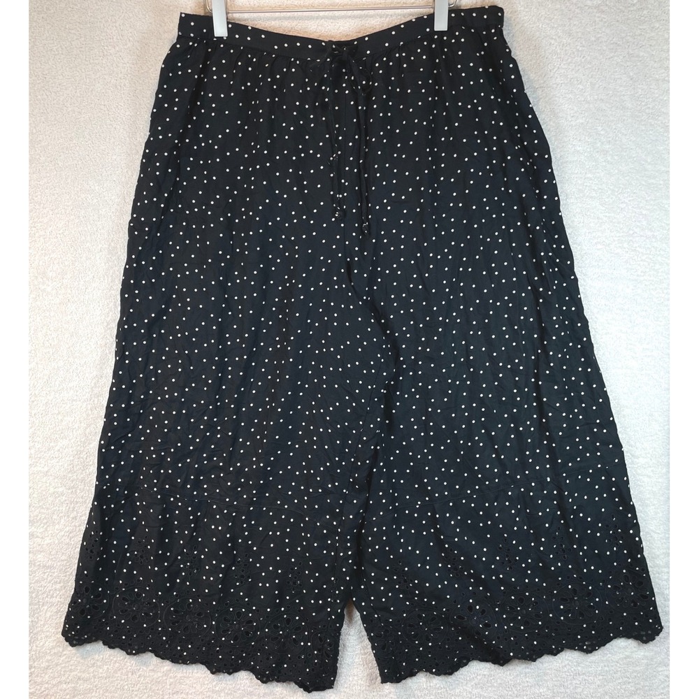 polka dot crop bloomer capri wide leg eyelet lace hem XL festival cottage twee